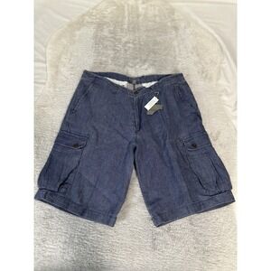 New Martin Gordon Men's Blue Linen Cargo Shorts Size 36 12" Inseam